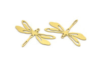 Brass Dragonfly Charm, 10 Raw Brass Dragonfly Shaped Charms With 1 Loop, Pendants, Findings (24x37x0.60mm) A3447