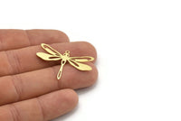 Brass Dragonfly Charm, 10 Raw Brass Dragonfly Shaped Charms With 1 Loop, Pendants, Findings (24x37x0.60mm) A3447