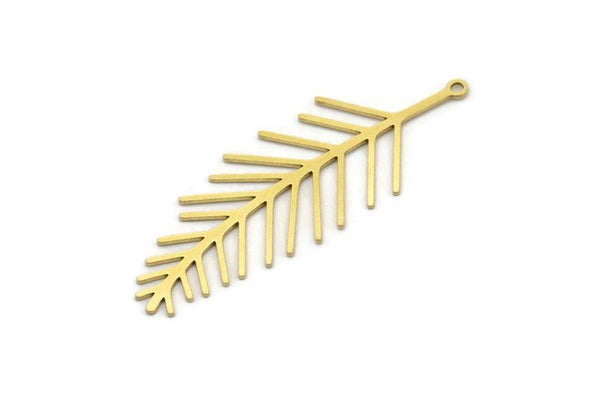 Brass Leaf Charm, 8 Raw Brass Branch Charms With 1 Loop, Charm Pendants (51x19x0.60mm) A3450