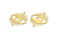 Brass Eye Charm, 6 Raw Brass Crescent Moon Patterned Eye Shaped Charms With 2 Loops, Connectors (34x30x0.60mm) A3493