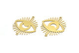 Brass Eye Charm, 6 Raw Brass Crescent Moon Patterned Eye Shaped Charms With 2 Loops, Connectors (34x30x0.60mm) A3493