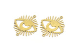 Brass Eye Charm, 8 Raw Brass Crescent Moon Patterned Eye Shaped Charms With 2 Loops, Connectors (30x26x0.60mm) A3491