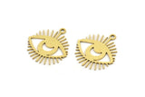 Brass Eye Charm, 24 Raw Brass Crescent Moon Patterned Eye Shaped Charms With 1 Loop (19x18x0.60mm) A3487