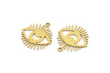 Brass Eye Charm, 24 Raw Brass Crescent Moon Patterned Eye Shaped Charms With 1 Loop (19x18x0.60mm) A3487