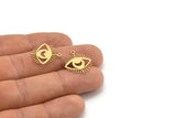 Brass Eye Charm, 24 Raw Brass Crescent Moon Patterned Eye Shaped Charms With 1 Loop (19x18x0.60mm) A3487