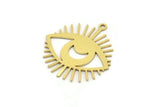 Brass Eye Charm, 10 Raw Brass Crescent Moon Patterned Eye Shaped Charms With 1 Loop (27x26x0.60mm) A3490