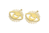 Brass Eye Charm, 10 Raw Brass Crescent Moon Patterned Eye Shaped Charms With 1 Loop (27x26x0.60mm) A3490