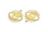Brass Eye Charm, 10 Raw Brass Crescent Moon Patterned Eye Shaped Charms With 1 Loop (27x26x0.60mm) A3490