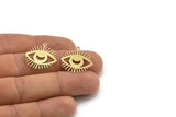 Brass Eye Charm, 12 Raw Brass Crescent Moon Patterned Eye Shaped Charms With 1 Loop (23x22x0.60mm) A3489