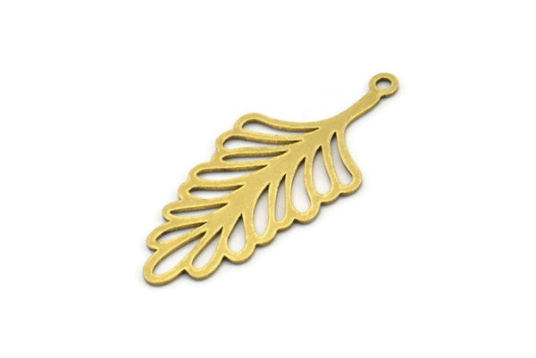 Brass Leaf Charm, 12 Raw Brass Leaf Charms With 1 Loop, Charm Pendants (34x15x0.60mm) A3408