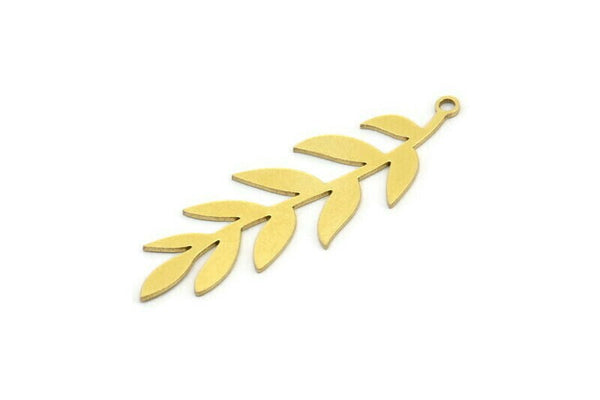 Brass Leaf Charm, 10 Raw Brass Branch Charms With 1 Loop, Charm Pendants (40x14x0.60mm) A3460