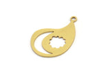 Brass Irregular Charm, 12 Raw Brass Crescent Moon And Cloud Patterned Irregular Shaped Charms With 1 Loop, Findings (24x16x0.60mm) A3484
