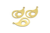Brass Irregular Charm, 12 Raw Brass Crescent Moon And Cloud Patterned Irregular Shaped Charms With 1 Loop, Findings (24x16x0.60mm) A3484