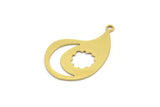 Brass Irregular Charm, 10 Raw Brass Crescent Moon And Cloud Patterned Irregular Shaped Charms With 1 Loop, Findings (28x18x0.60mm) A3485