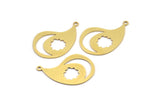 Brass Irregular Charm, 10 Raw Brass Crescent Moon And Cloud Patterned Irregular Shaped Charms With 1 Loop, Findings (28x18x0.60mm) A3485