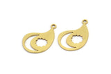 Brass Irregular Charm, 24 Raw Brass Crescent Moon And Cloud Patterned Irregular Shaped Charms With 1 Loop, Findings (19x13x0.60mm) A3482