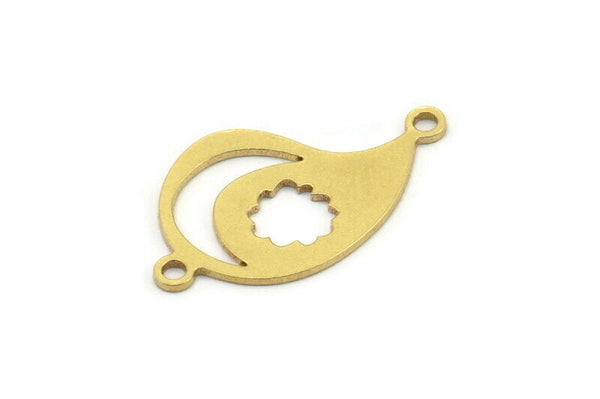 Pirinç Düzensiz Tılsım, 2 Döngülü, Bağlantı Parçalı 24 Ham Pirinç Hilal ve Bulut Desenli Düzensiz Şekilli Tılsım (22x13x0,60 mm) A3481