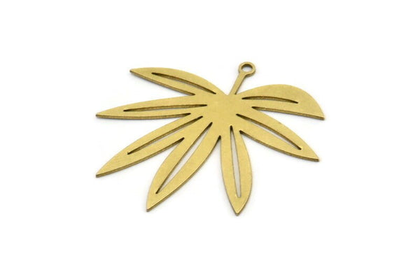 Brass Leaf Charm, 6 Raw Brass Leaf Shaped Charms With 1 Loop, Charm Pendants (32x34x0.60mm) A3401