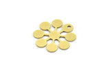 Brass Flower Charm, 12 Raw Brass Round Shaped Flower Charms With 1 Hole, Charm Pendants (18x17x0.60mm) A3499