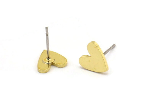 Brass Heart Earring, 10 Raw Brass Tiny Heart Shaped Stud Earrings (8x8x1mm) A3935