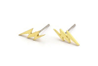 Brass Earring, 12 Raw Brass Lightning Bolt Stud Earrings (13x5x1mm) A3936