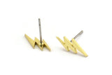 Brass Earring, 12 Raw Brass Lightning Bolt Stud Earrings (13x5x1mm) A3936
