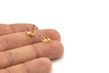 Brass Earring, 12 Raw Brass Lightning Bolt Stud Earrings (13x5x1mm) A3936