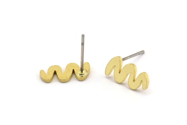 Earring Studs, 10 Raw Brass - Squiggly Shaped Earrings - Brass Earrings - Earrings (12x6x1mm) A3918