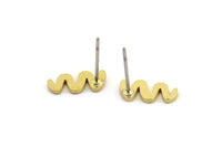 Earring Studs, 10 Raw Brass - Squiggly Shaped Earrings - Brass Earrings - Earrings (12x6x1mm) A3918