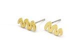 Earring Studs, 10 Raw Brass - Squiggly Shaped Earrings - Brass Earrings - Earrings (12x6x1mm) A3918