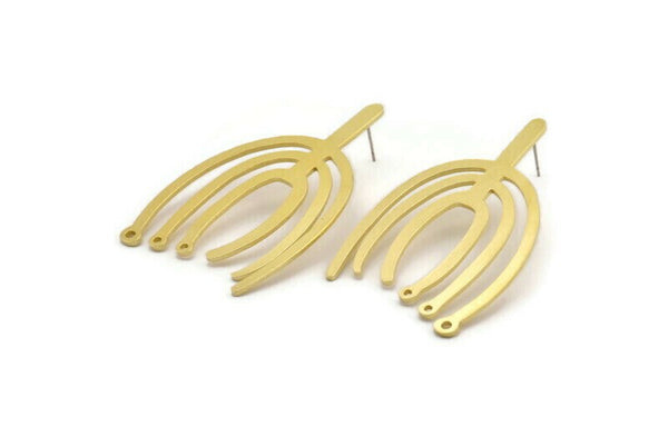 Earring Studs, 2 Raw Brass - Irregular Shaped Stud Earrings With 3 Holes - Brass Earrings - Earrings (58x37x1.20mm) A3345