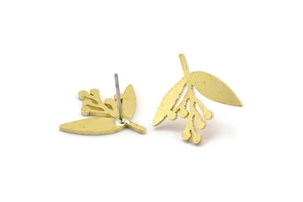 Brass Flower Earring, 8 Raw Brass Flower Shaped Stud Earrings (18x19x1mm) A3531