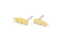 Pirinç Küpe, 12 Ham Pirinç Şimşek Çivi Küpe (13x5x1mm) A3927