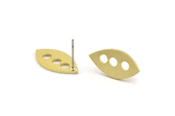 Brass Marquise Earring, 8 Raw Brass Marquise Shaped Stud Earrings (18x9x1mm) A3860