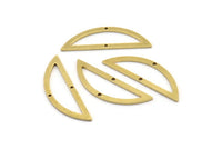Semi Circle Charm, 12 Raw Brass Half Moon Connectors With 2 Holes (33x10x1mm) A3625