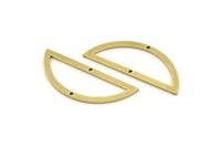 Semi Circle Charm, 12 Raw Brass Half Moon Connectors With 2 Holes (35x13x1mm) A3619