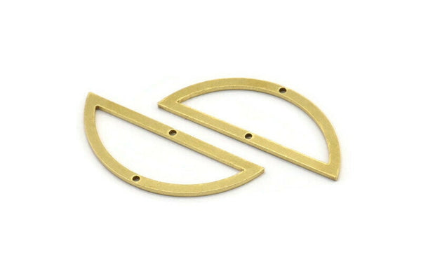 Semi Circle Charm, 12 Raw Brass Half Moon Connectors With 2 Holes (35x13x1mm) A3619