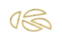Semi Circle Charm, 12 Raw Brass Half Moon Connectors With 2 Holes (35x13x1mm) A3619