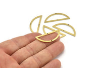Semi Circle Charm, 12 Raw Brass Half Moon Connectors With 2 Holes (35x13x1mm) A3619