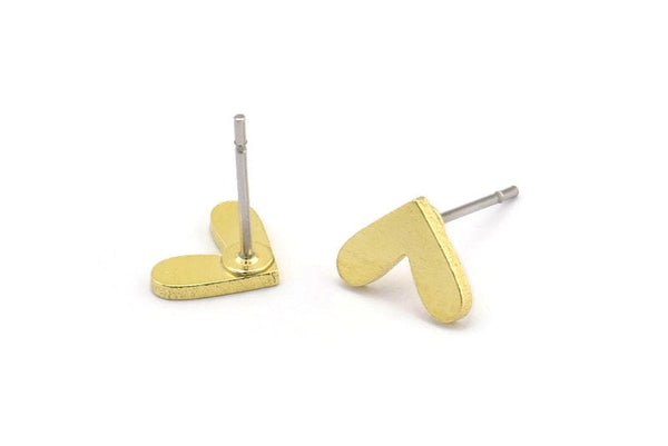 Brass Heart Earring, 12 Raw Brass Heart Shaped Stud Earrings (7x9x1mm) A3930