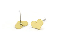Brass Heart Earring, 12 Raw Brass Heart Shaped Stud Earrings (7x10x1mm) A3855
