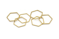 Brass Hexagon Charm, 24 Raw Brass Hexagon Connector Rings (26x24x1mm) A3540