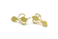 Brass Flower Earring, 10 Raw Brass Flower Shaped Stud Earrings (18x11x1mm) A3602