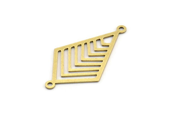 Pirinç Elmas Charm, 2 Döngülü 12 Ham Pirinç Elmas Şekilli Charm, Bağlantı Parçaları (32x18x0,60 mm) A3659