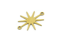 Brass Sun Charm, 12 Raw Brass Sun Charms With 2 Loops, Connectors (22x17x0.60mm) A3555