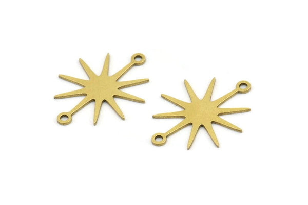 Brass Sun Charm, 12 Raw Brass Sun Charms With 2 Loops, Connectors (22x17x0.60mm) A3555