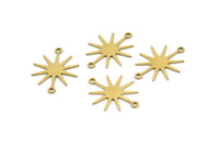 Brass Sun Charm, 12 Raw Brass Sun Charms With 2 Loops, Connectors (22x17x0.60mm) A3555