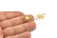 Brass Sun Charm, 12 Raw Brass Sun Charms With 2 Loops, Connectors (22x17x0.60mm) A3555