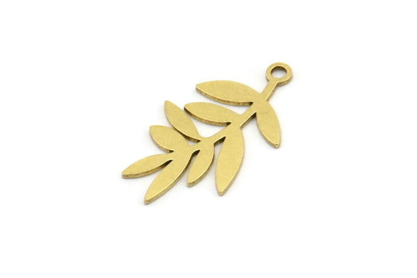 Brass Leaf Charm, 12 Raw Brass Leaf Charms With 1 Loop, Charm Pendants (22x13x0.60mm) A3567
