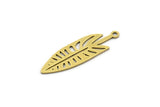 Brass Leaf Charm, 12 Raw Brass Leaf Charms With 1 Loop, Charm Pendants (28x9x0.60mm) A3586